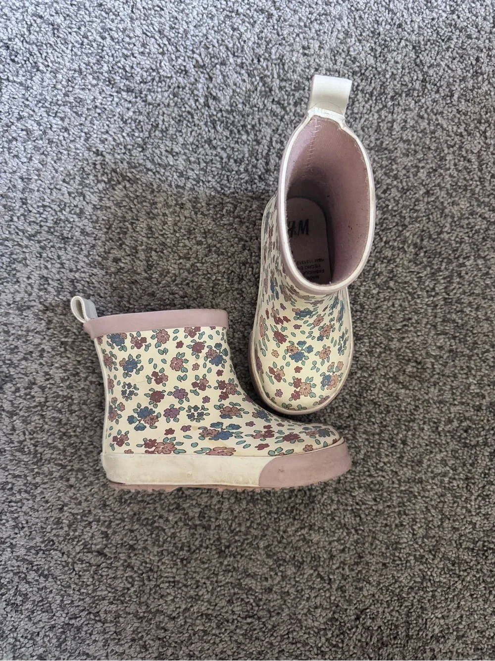 H&M Cream Floral Kids Rain Boots with Pink Trim